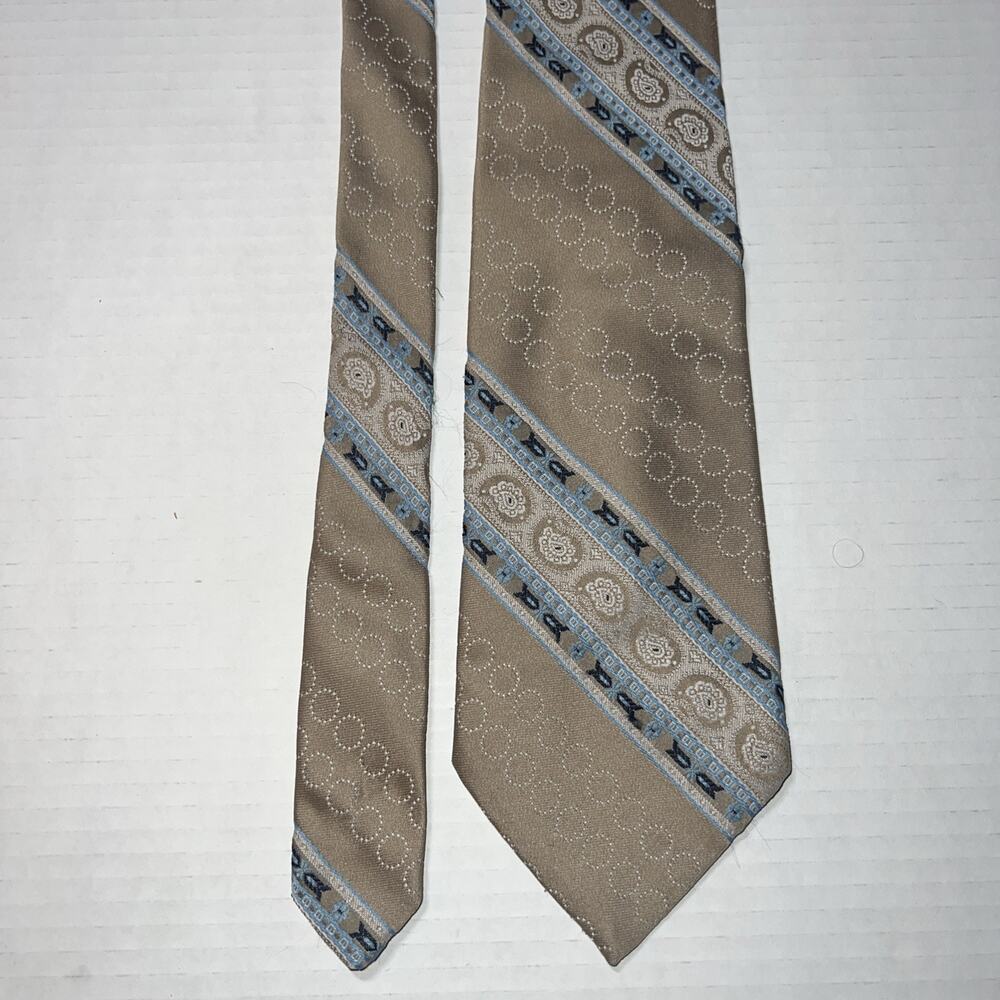 Vintage Golden Clasp Prince Consort Tie Mens Brown Blue Paisley Geometric Retro
